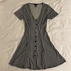 Button-front Tie-back Gingham Dress
